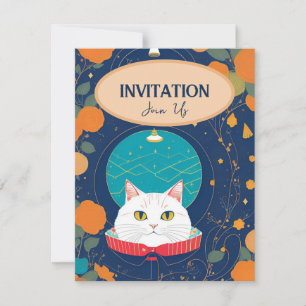 Katzen-Einladung Pfirsich Orange Navy Kitty-Stimme Feiertagskarte