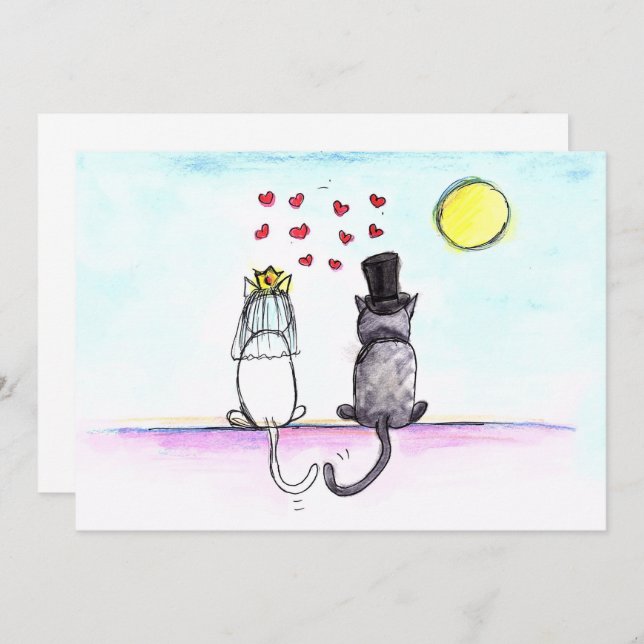 Katzen Einladung zur Hochzeit und Hochzeit am Baue (Vorne/Hinten)