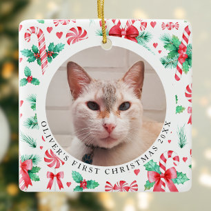 Katzen Erstes Weihnachtsgebäck Foto Aquarellnuance Keramikornament
