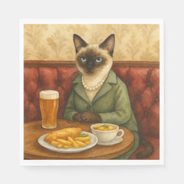 Katzen essen Fisch und Chips in London England Serviette