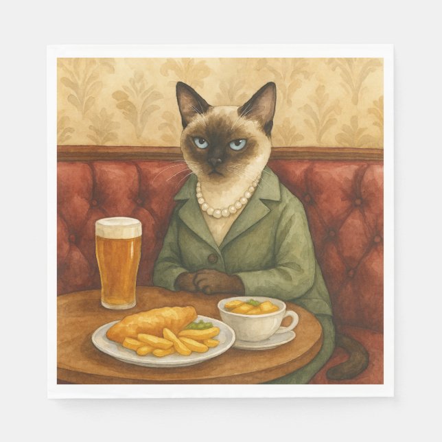 Katzen essen Fisch und Chips in London England Serviette (Vorderseite)