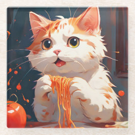 Katzen essen Spaghetti Glasuntersetzer