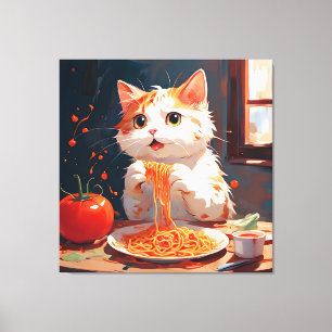 Katzen essen Spaghetti Leinwanddruck