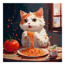 Katzen essen Spaghetti