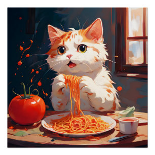Katzen essen Spaghetti Poster