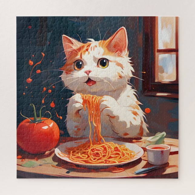 Katzen essen Spaghetti Puzzle (Vertikal)