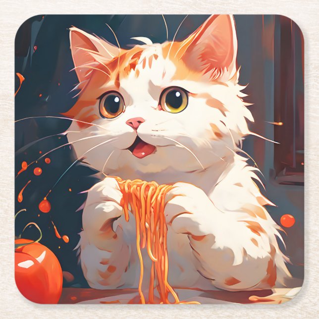 Katzen essen Spaghetti Rechteckiger Pappuntersetzer (Vorderseite)