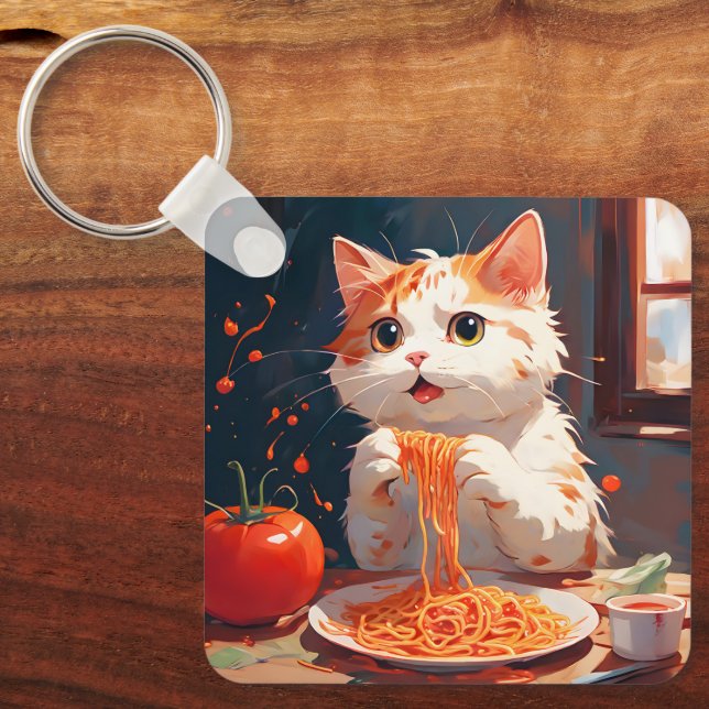 Katzen essen Spaghetti Schlüsselanhänger