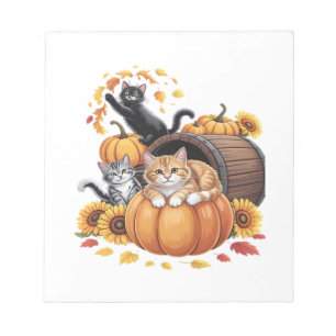 Katzen Fall Herbst Kürbisse Erntedank Sonnenblume Notizblock