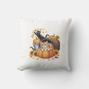 Katzen fallen Herbst-Kürbisse Erntedank Sonnenblum Kissen
