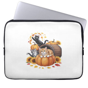 Katzen Fallen Herbst Kürbisse Erntedankfest Sonnen Laptopschutzhülle