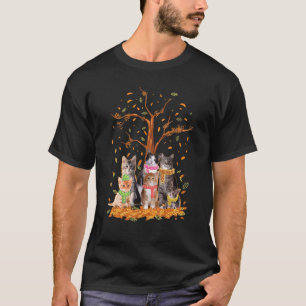 Katzen fallen Herbstblatt Baum Saison Fan Kalender T-Shirt