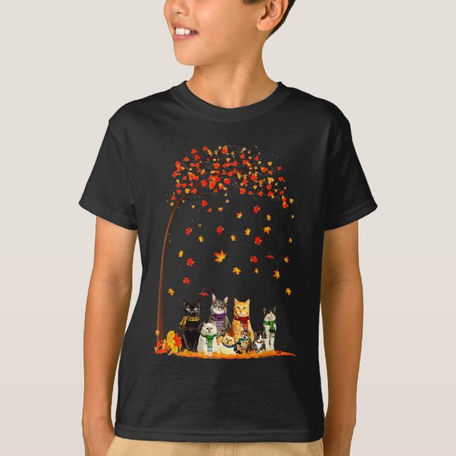 Katzen fallen Herbstleaf Tree Funny Cat Liebhaber  T-Shirt (Vorderseite)