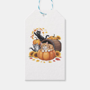 Katzen fallen Herbstpumpen Erntedank Sonnenblume C Geschenkanhänger