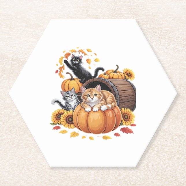 Katzen fallen Herbstpumpen Erntedank Sonnenblume C Untersetzer (Vorderseite)
