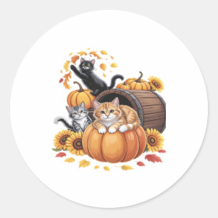 Katzen fallen Herbstpumpen Erntedank Sonnenblume O Runder Aufkleber