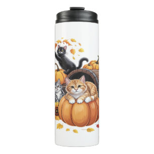 Katzen fallen Herbstpumpen Erntedank Sonnenblume O Thermosbecher