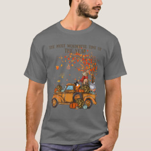 Katzen fallen Pumpkin-LKW Autumn Tree Blätter Ca T-Shirt