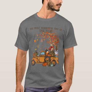 Katzen fallen Pumpkin-LKW Autumn Tree Blätter Ca T-Shirt