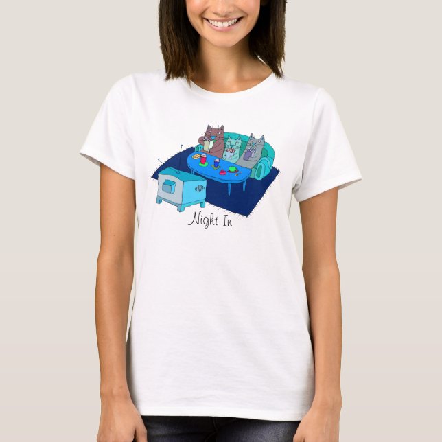 Katzen-Familie, die Fernsehniedlichen Kunst-T - T-Shirt (Vorderseite)