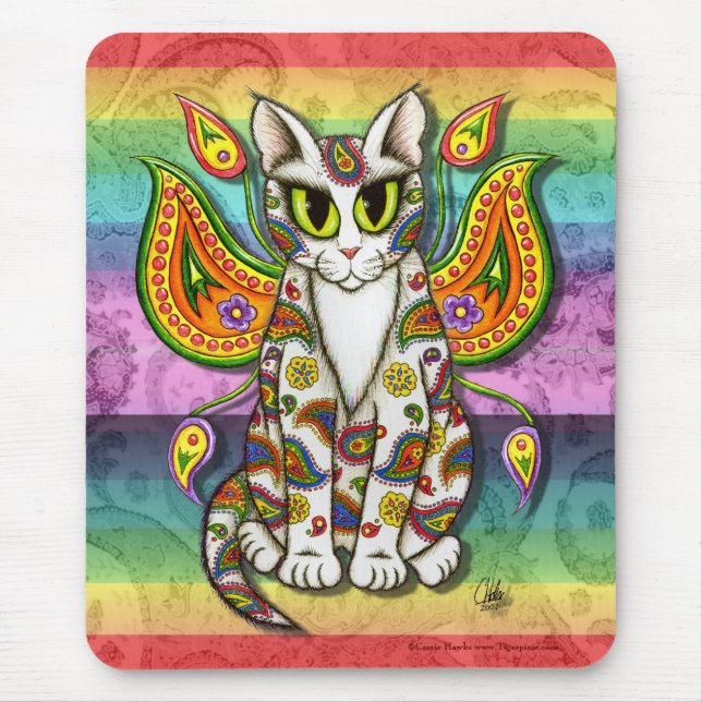 Katzen-Fantasie-Kunst Mousepad Regenbogen-Paisleys (Vorne)