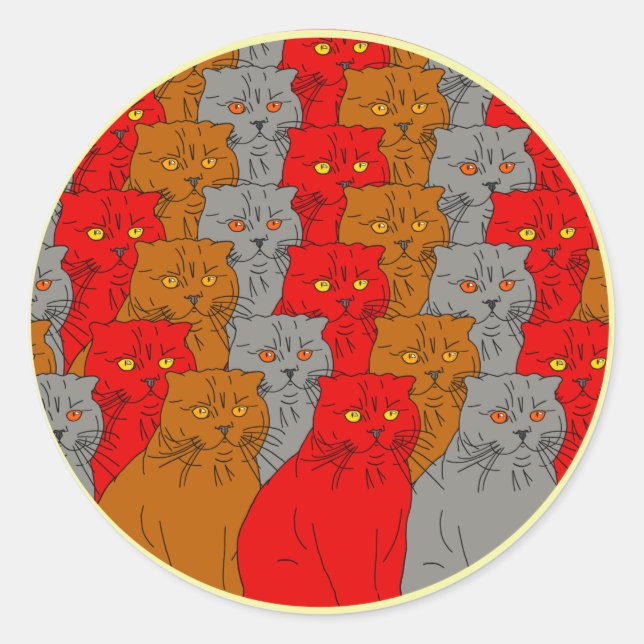 Katzen Farbgruppe Stikers Klassischer Rundaufklebe Runder Aufkleber (Vorderseite)