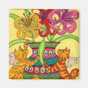 Katzen-Feen mit verziertem Vase Lilien Magnet