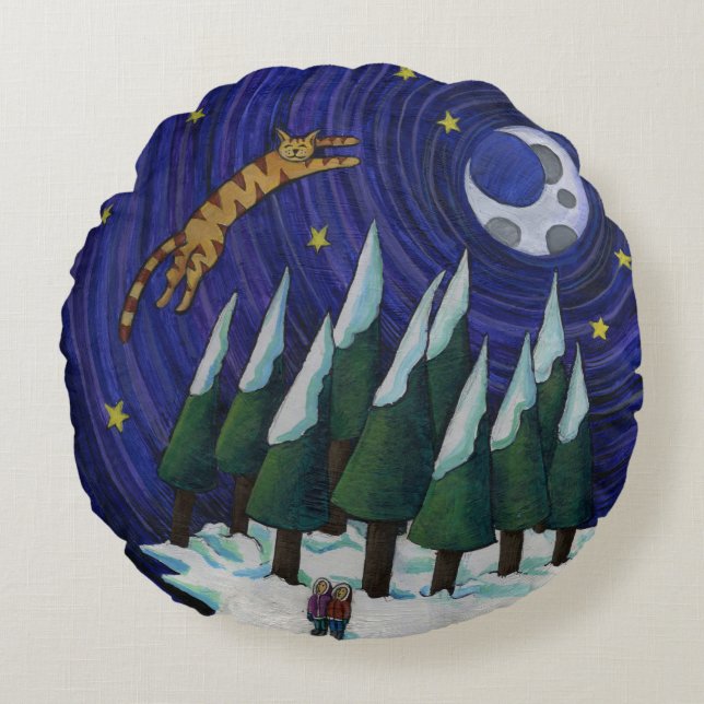 Katzen-Flug-Kissen Rundes Kissen (Vorderseite)