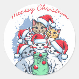Katzen Frohe Weihnachten, milde Weihnachten, lusti Runder Aufkleber