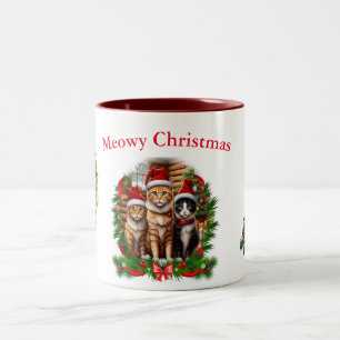 Katzen frohe Weihnachten Tiere Zweifarbige Tasse