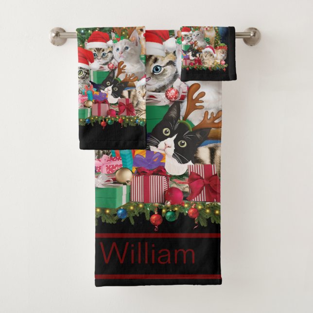 Katzen Frohe Weihnachtslicht Badhandtuch Set (Insitu)