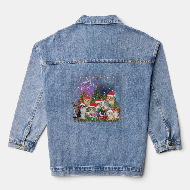 Katzen Frohe Weihnachtslicht Jeansjacke (Rückseite)