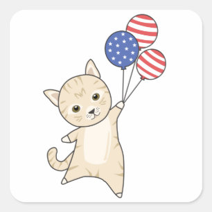 Katzen Funny Cat 4. Juli Amerikanische Flagge Quadratischer Aufkleber