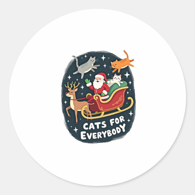 Katzen für alle Weihnachten Katze Funny Xmas Fraue Runder Aufkleber (Vorderseite)