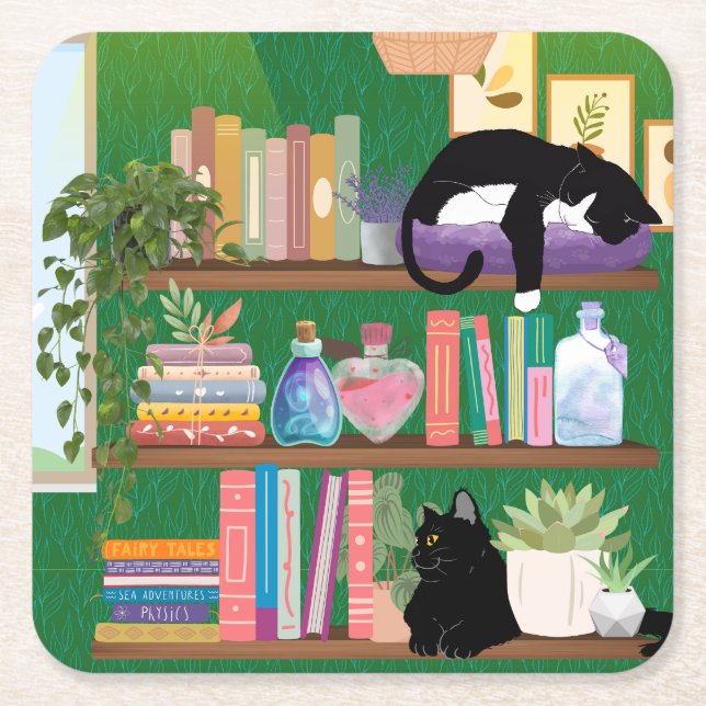 Katzen für Buchhandlungen Rechteckiger Pappuntersetzer (Vorderseite)