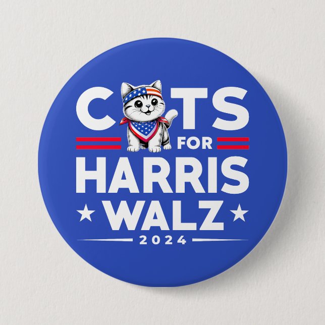 Katzen für Harris Walz Wahlkampf 2024 Button (Vorderseite)
