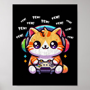 Katzen-Gamer Pew Lustiges Videospiel Vintage Junge Poster