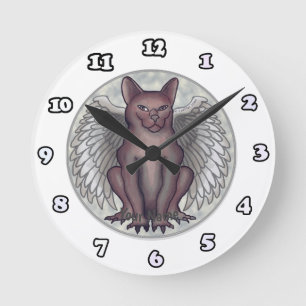Katzen-Gargouille-Uhr Runde Wanduhr