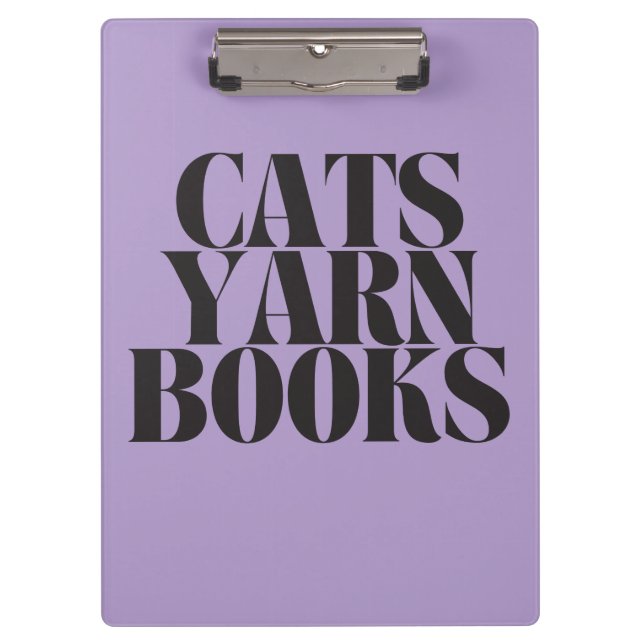Katzen Garn Bücher Lila Hintergrund Geschenk Klemmbrett (Vorderseite)