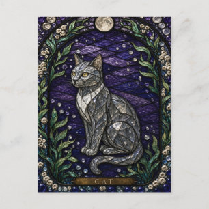 Katzen-Garten im Mondlicht Illumina-Buntglas Postkarte