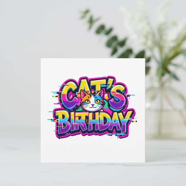 Katzen-Geburtstags-Regenbogen-Glitch (Stehend Vorderseite)