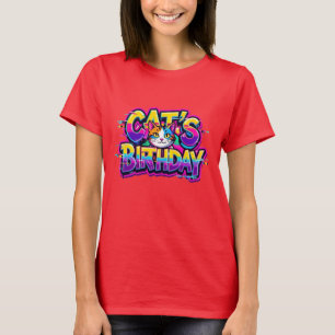 Katzen-Geburtstags-Regenbogen-Glitch T-Shirt