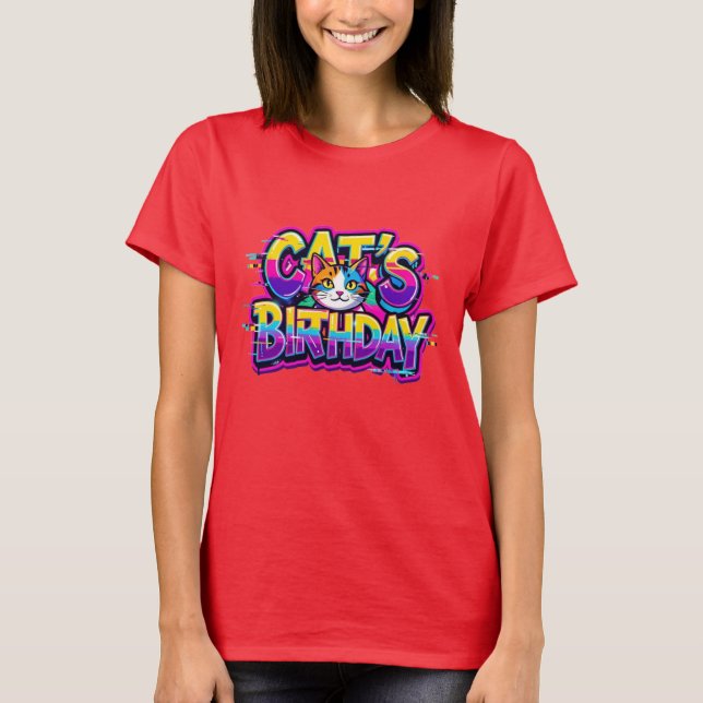 Katzen-Geburtstags-Regenbogen-Glitch T-Shirt (Vorderseite)