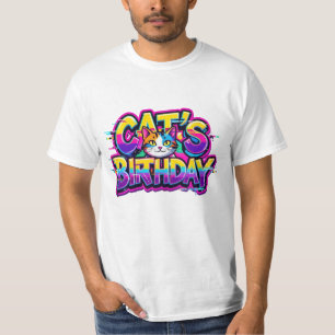 Katzen-Geburtstags-Regenbogen-Glitch T-Shirt
