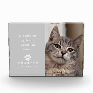 Katzen-Gedenkherz Lebt im Himmel Vintage-Grau Fotoblock