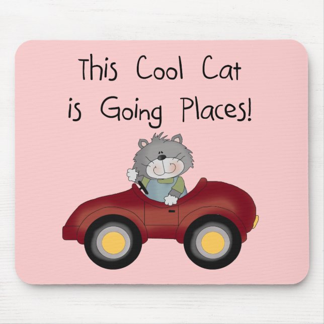 Katzen-gehende Platz-rote Auto-T-Shirts und Gesche Mousepad (Vorne)