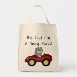 Katzen-gehende Platz-rote Auto-T-Shirts und Gesche Tragetasche