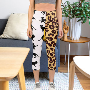 Katzen Gepard Muster Print White Brown Pets Animal Capri Leggings
