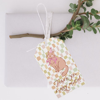 Katzen-Geschenkanhänger, kariert handgezeichnete K Geschenkanhänger