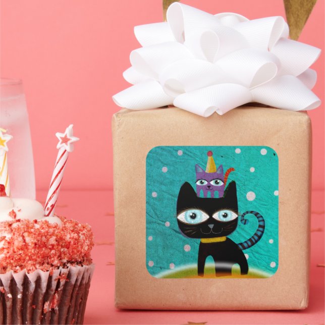Katzen Geschenktasten Quadratischer Aufkleber (Party)